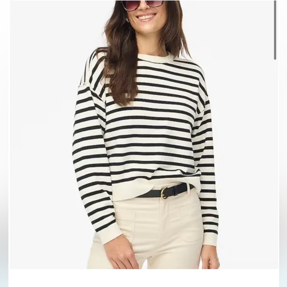 J. Crew Factory Black and White Striped Drop Shoulder Pullover